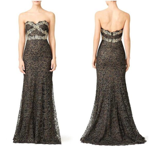 Marchesa Dresses & Skirts - Marchesa Notte Gilded Gold Lace Strapless Formal Gown $1395
